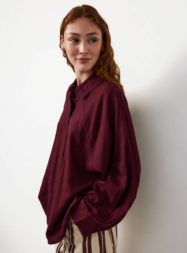 Dark Red Linen Blend Long Sleeve Shirt 22